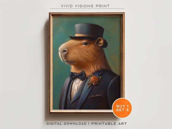 Victorian Capybara Portrait Gothic Wall Art Renaissance Painting Vintage Animal Portrait Poster Artwork Download1451