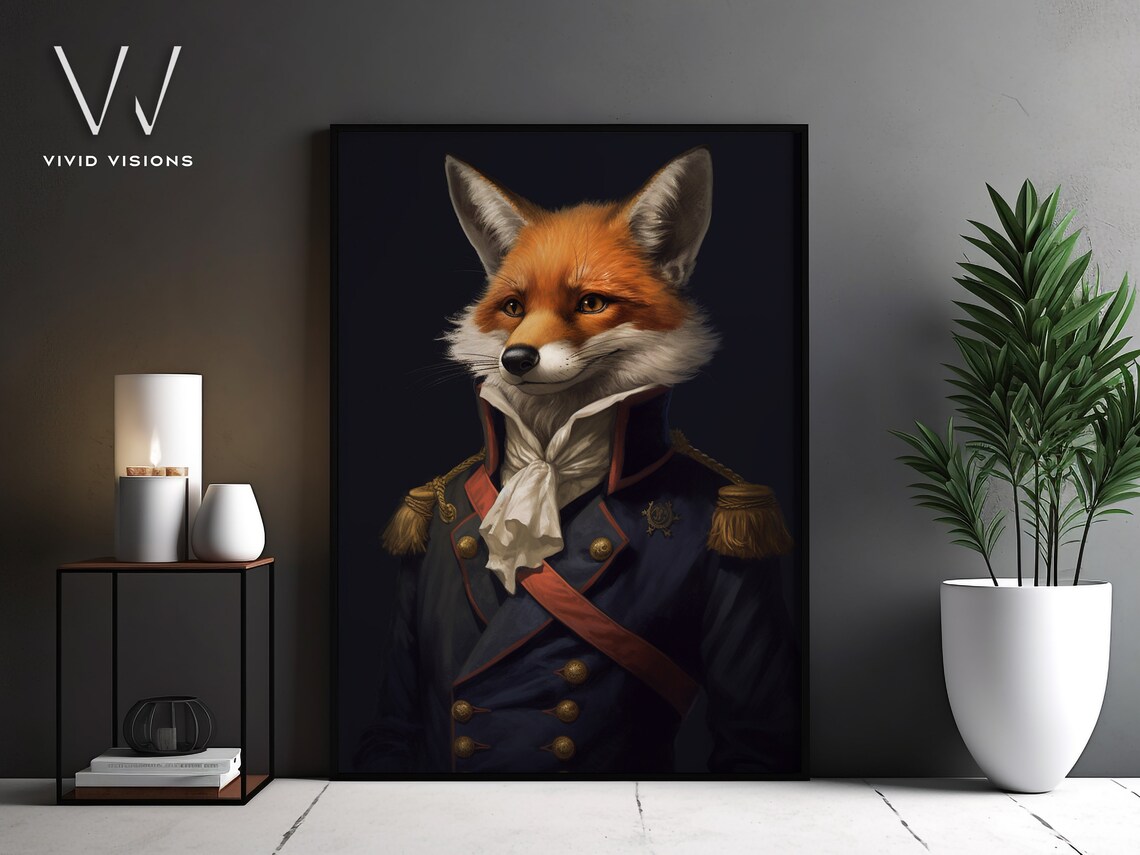 Red Fox Navy Military Uniform Gold Epaulettes Portrait Poster