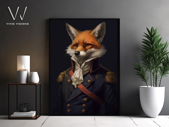 Victorian Fox Portrait Gothic Wall Art Renaissance Painting Vintage Animal Portrait Poster Artwork Unframed Art 1246