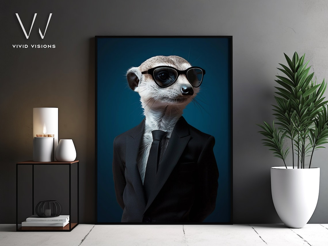 Meerkat in Black Suit Sunglasses Secret Agent Funny Animal Poster