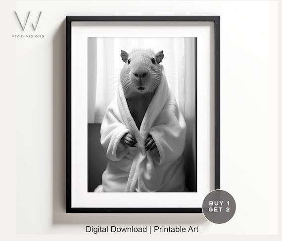 Capybara in a White Bathrobe Funny Animal Bathroom Wall Poster