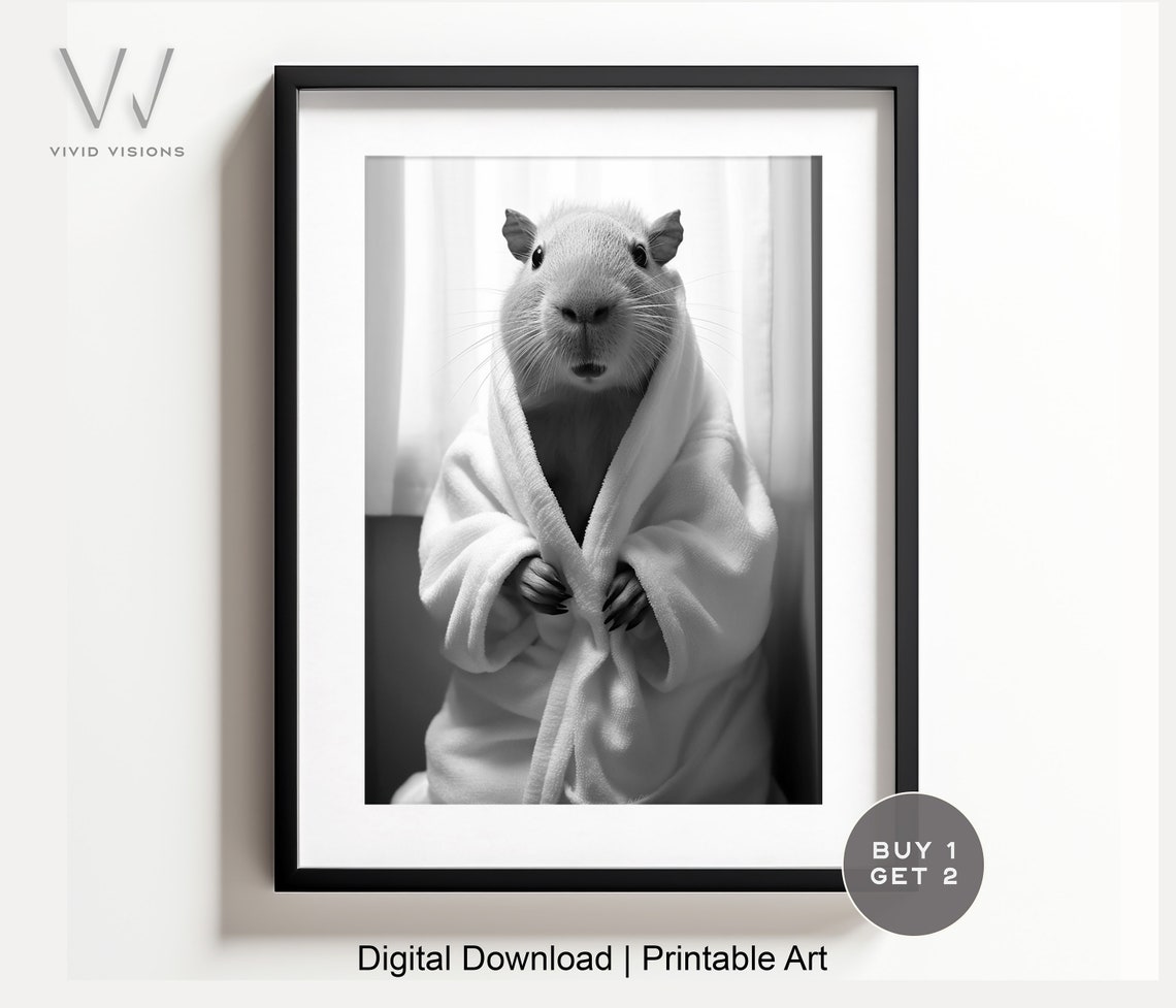 Capybara in a White Bathrobe Funny Animal Bathroom Wall Poster