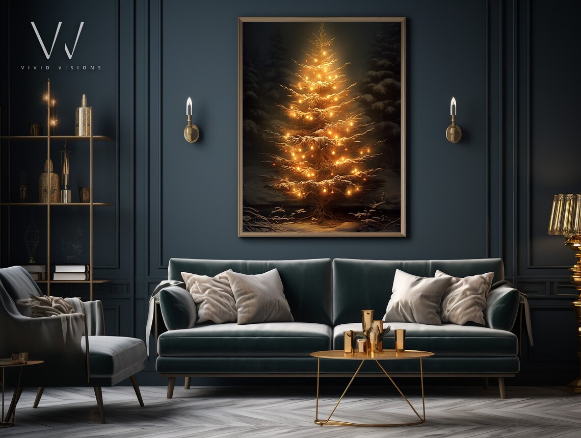 Vintage Christmas Tree Painting, Rustic Holiday Art Print - Image 3