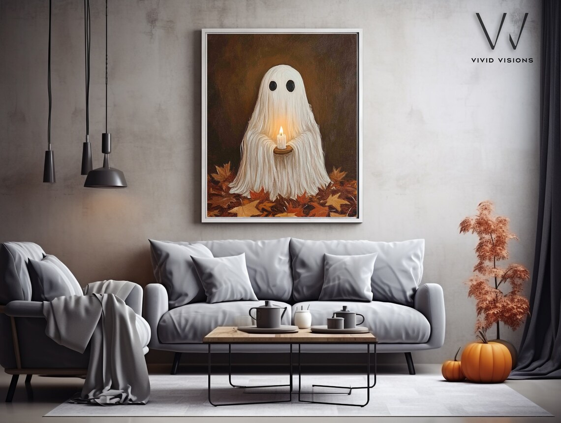 Ghost Holding A Lit Candle Poster Moody Autumn Halloween Night Art - Image 3