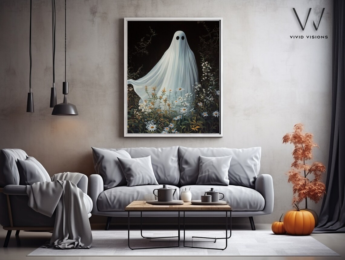 Ghost Drifting Through Daisies Poster Moody Wildflower Halloween Art - Image 3