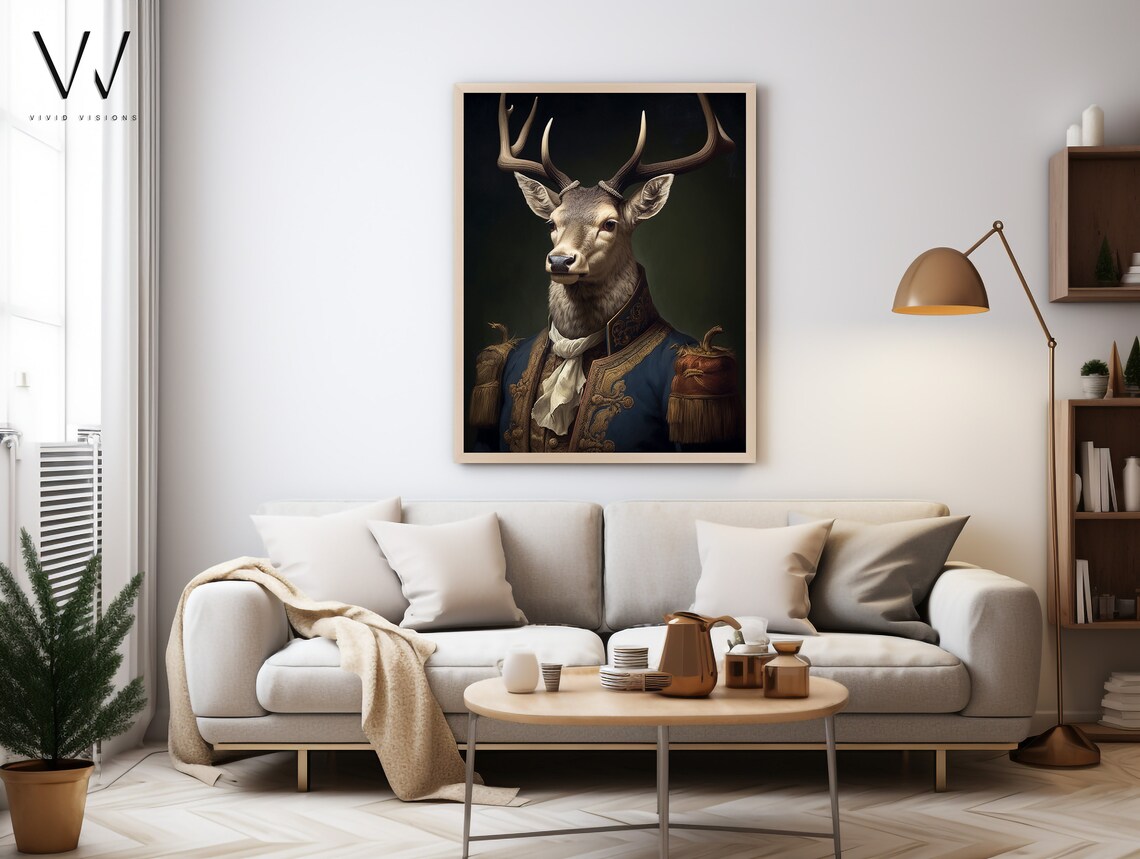 Victorian Stag Deer Portrait White Cravat Brocade Coat Poster - Image 4