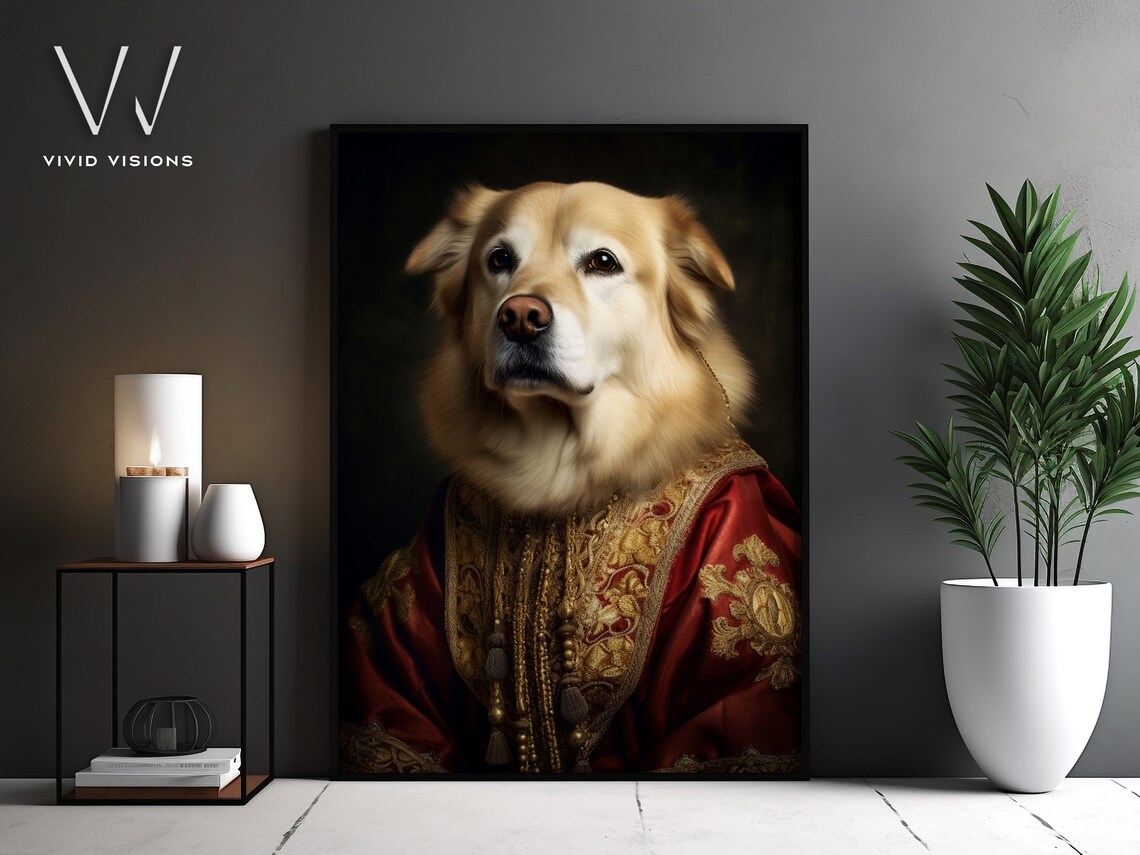 Golden Retriever Dog in a Royal Red Robe Regal Portrait Poster
