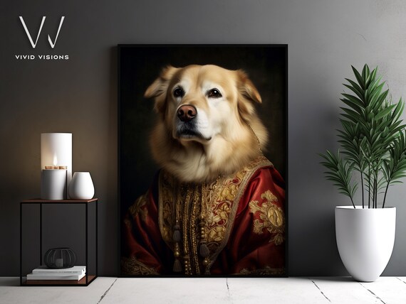 Golden Retriever Dog in a Royal Red Robe Regal Portrait Poster