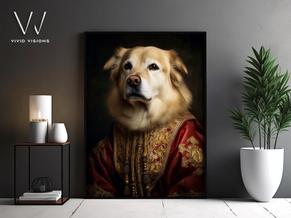 Victorian Dog Portrait Gothic Wall Art Renaissance Painting Vintage Animal Portrait Poster Artwork Unframed Art 1078