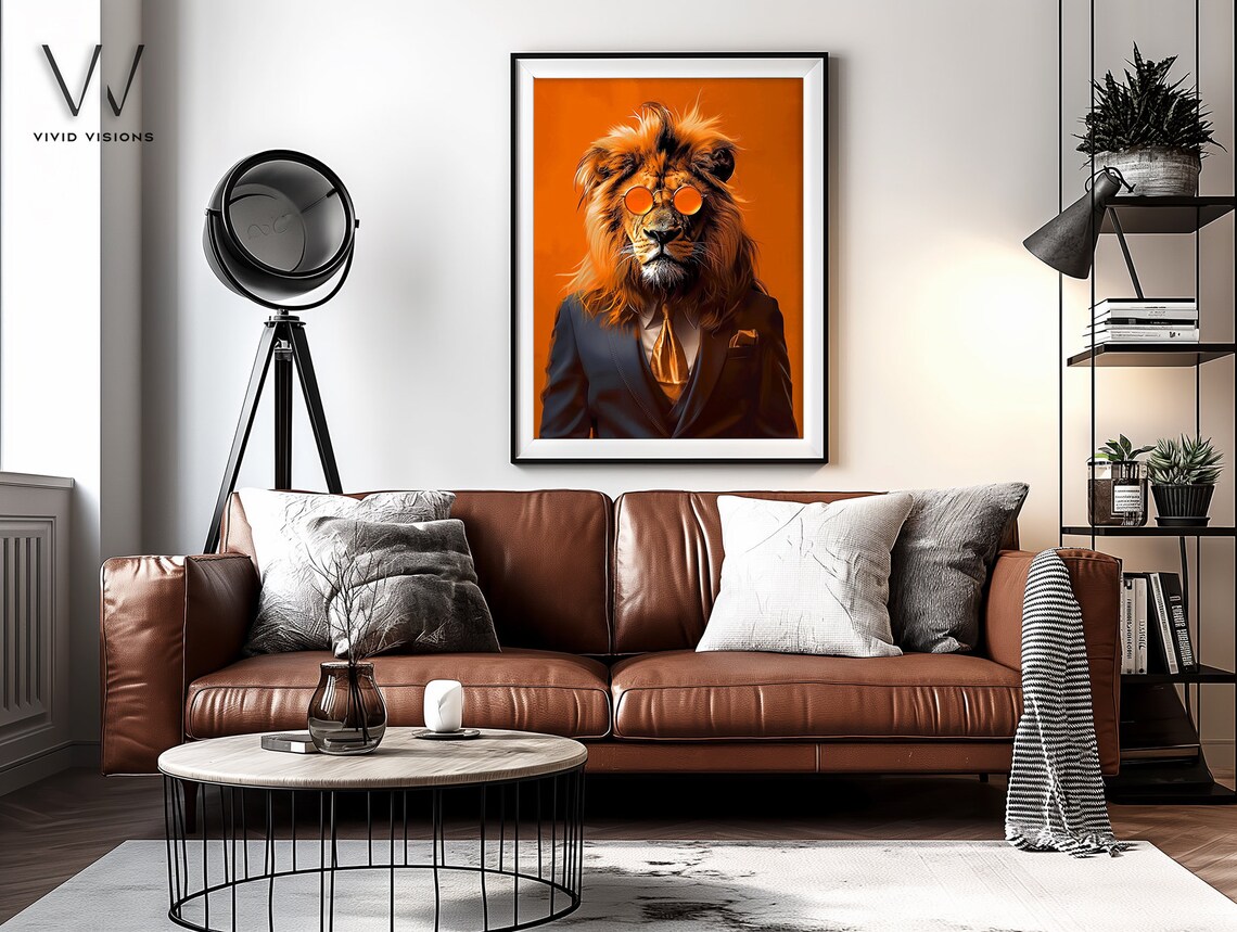 Lion in Suit with Orange Sunglasses Retro Pop Art Animal Poster - Image 4