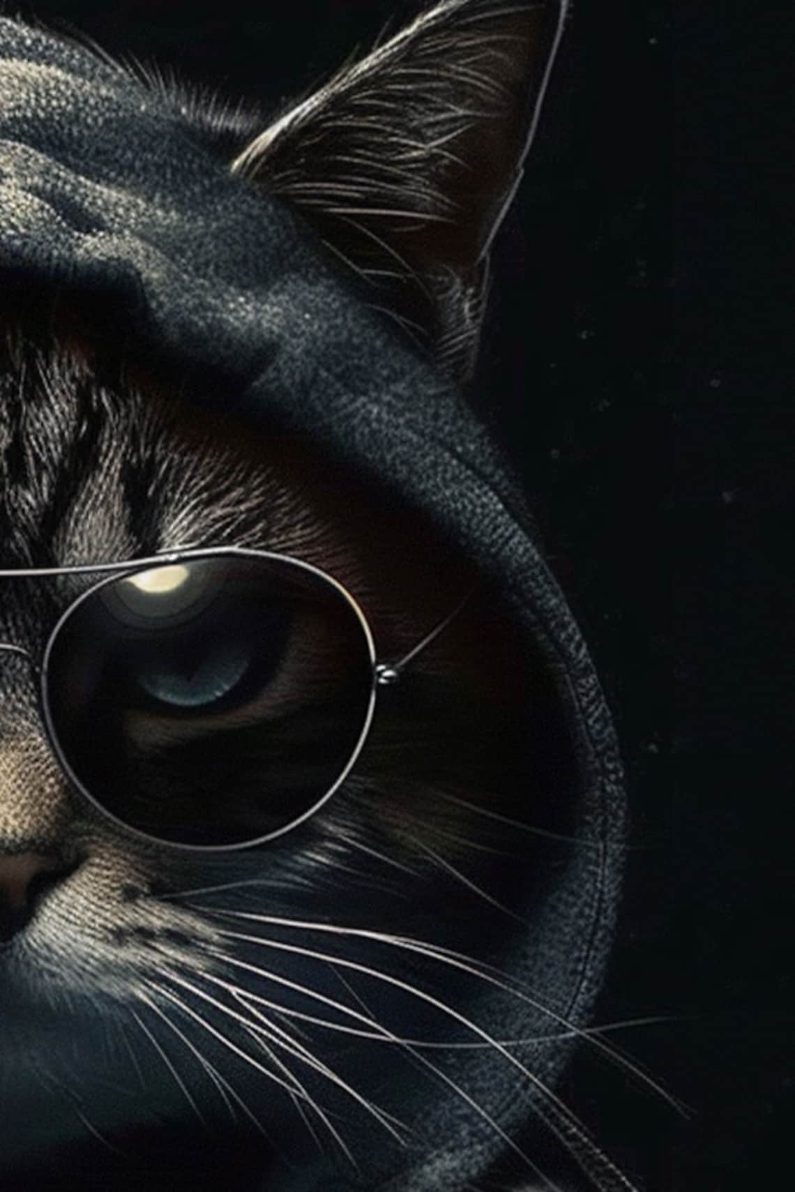 Modern Cat Portrait in Sunglasses, Vintage Poster - Image 2