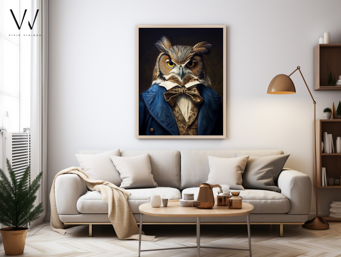 Victorian Owl Portrait, Gothic Vintage Animal Art Print - Image 3