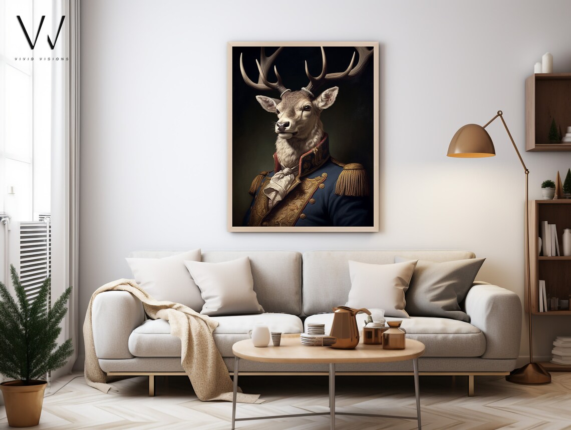 Victorian Stag Deer Portrait Gold Waistcoat White Cravat Poster - Image 4