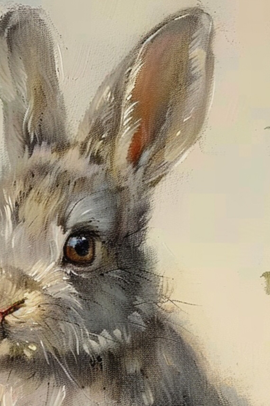 Sweet Young Gray Bunny Sitting Grass Watercolor Soft Cream Poster - Image 3