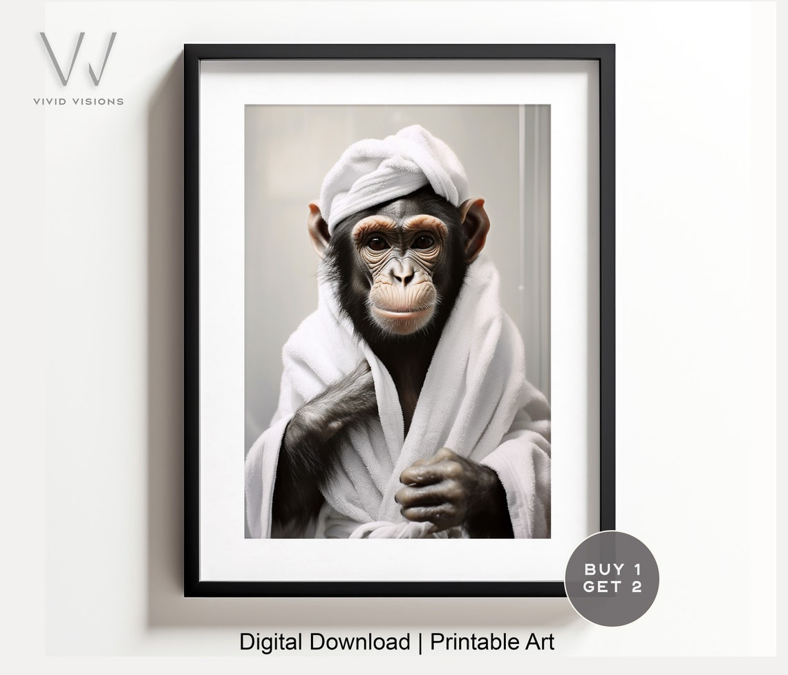 Chimpanzee in a White Bathrobe with a Towel Wrapped on Its Head Poster
