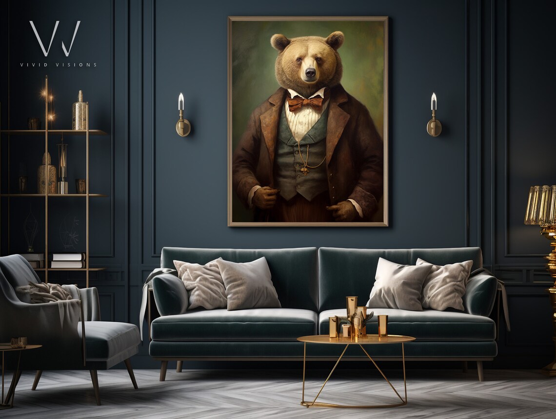 Brown Bear in Suit Victorian Gentleman Animal Portrait Poster - Image 4