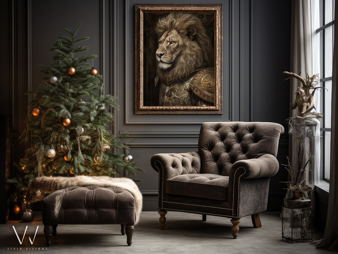 Lion Knight Portrait Ornate Medieval Armor Dark Warrior Art Poster - Image 4