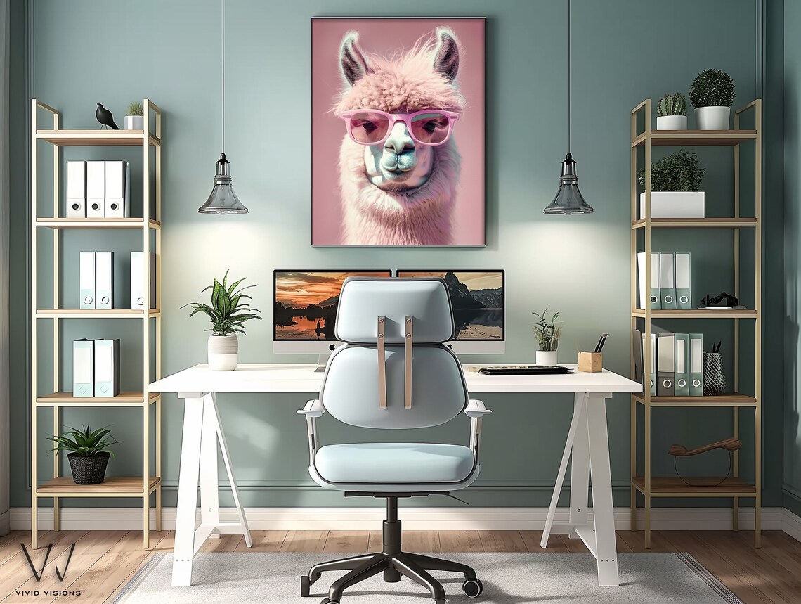 Llama with Pink Sunglasses Cute Pastel Fluffy Animal Portrait Poster - Image 4