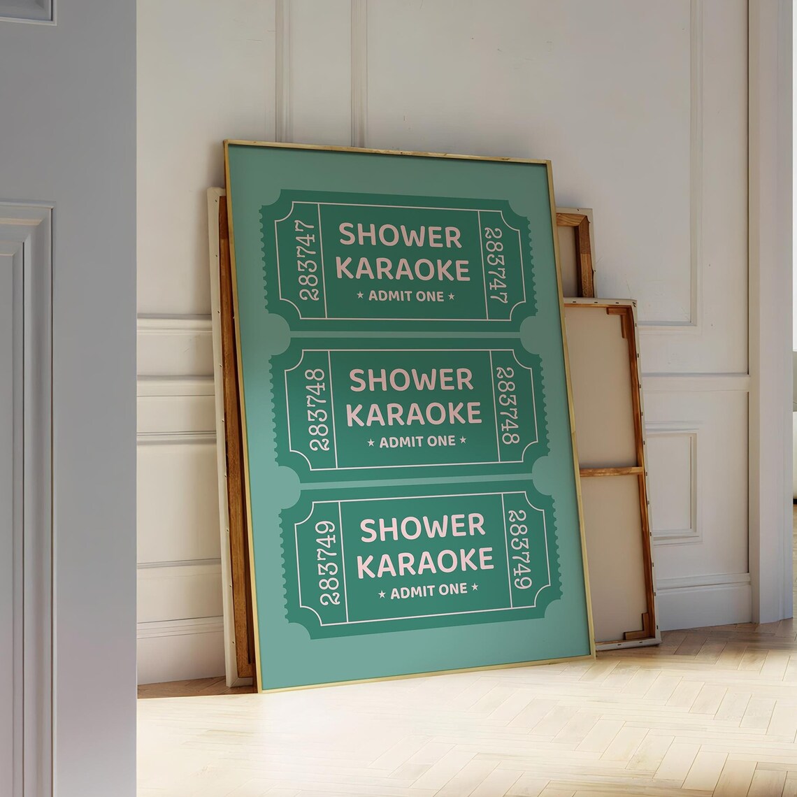 Shower Karaoke Admit One Green Ticket Stub Retro Typography Poster