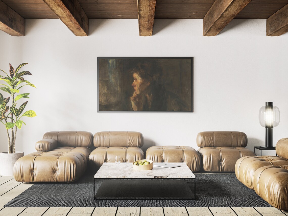 Dark Moody Woman Portrait Profile Painting Vintage Wall Art Print - Image 3
