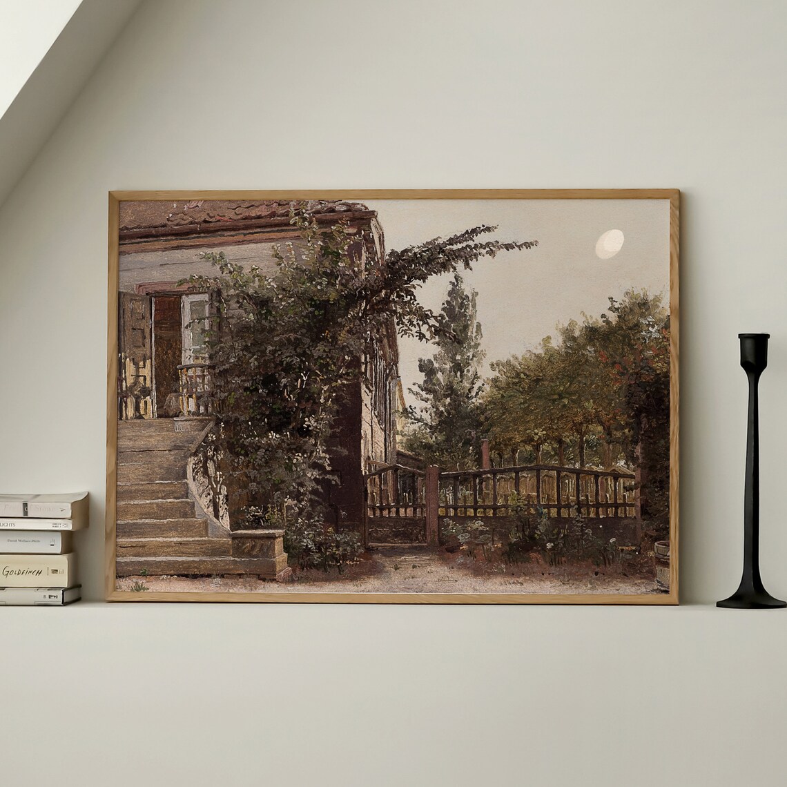 Old Farmhouse Stone Stairs Garden Gate Muted Vintage Oil Art Print - Image 4