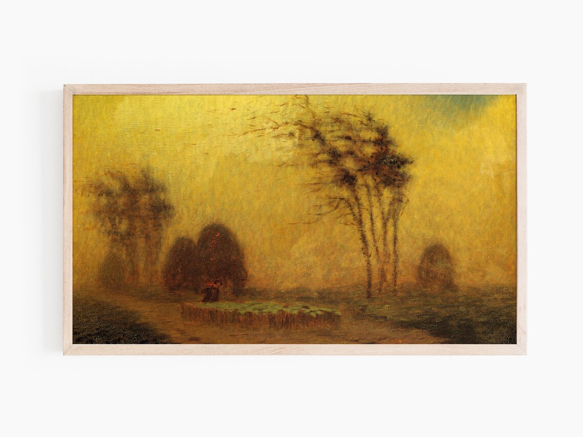 Misty Autumn Forest Trees in Gold Tonalist Vintage Oil Painting Print - Image 3