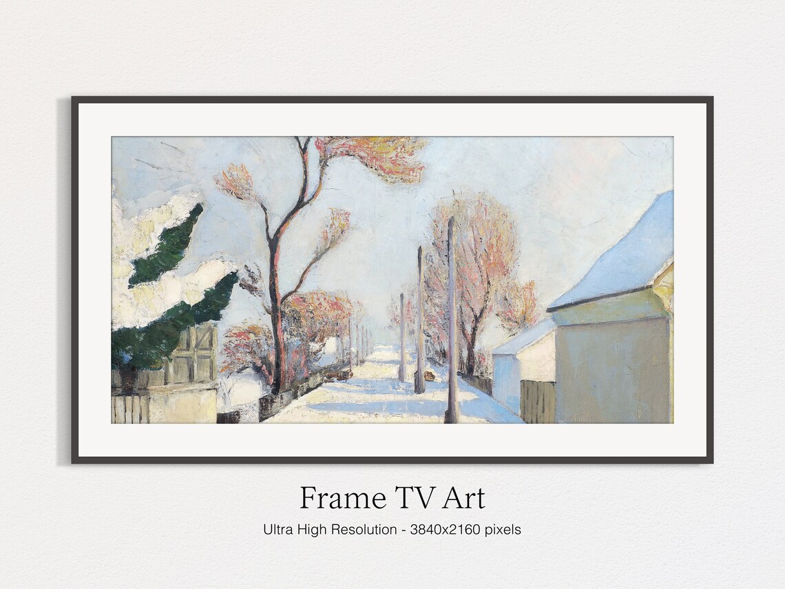 Christmas Winter Oil Landscape Snow In The City Art Print
