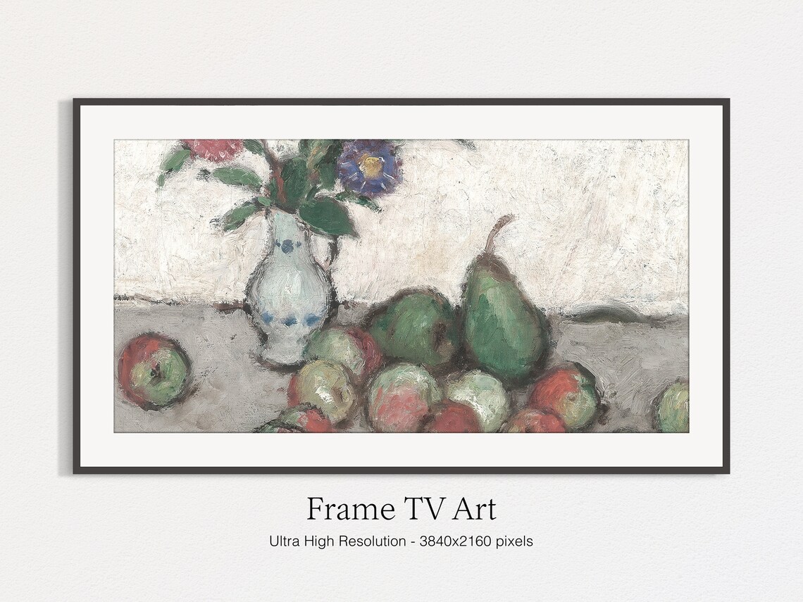 Vintage Still Life Oil Painting White Vase Flowers Pears Apples Poster - Image 4