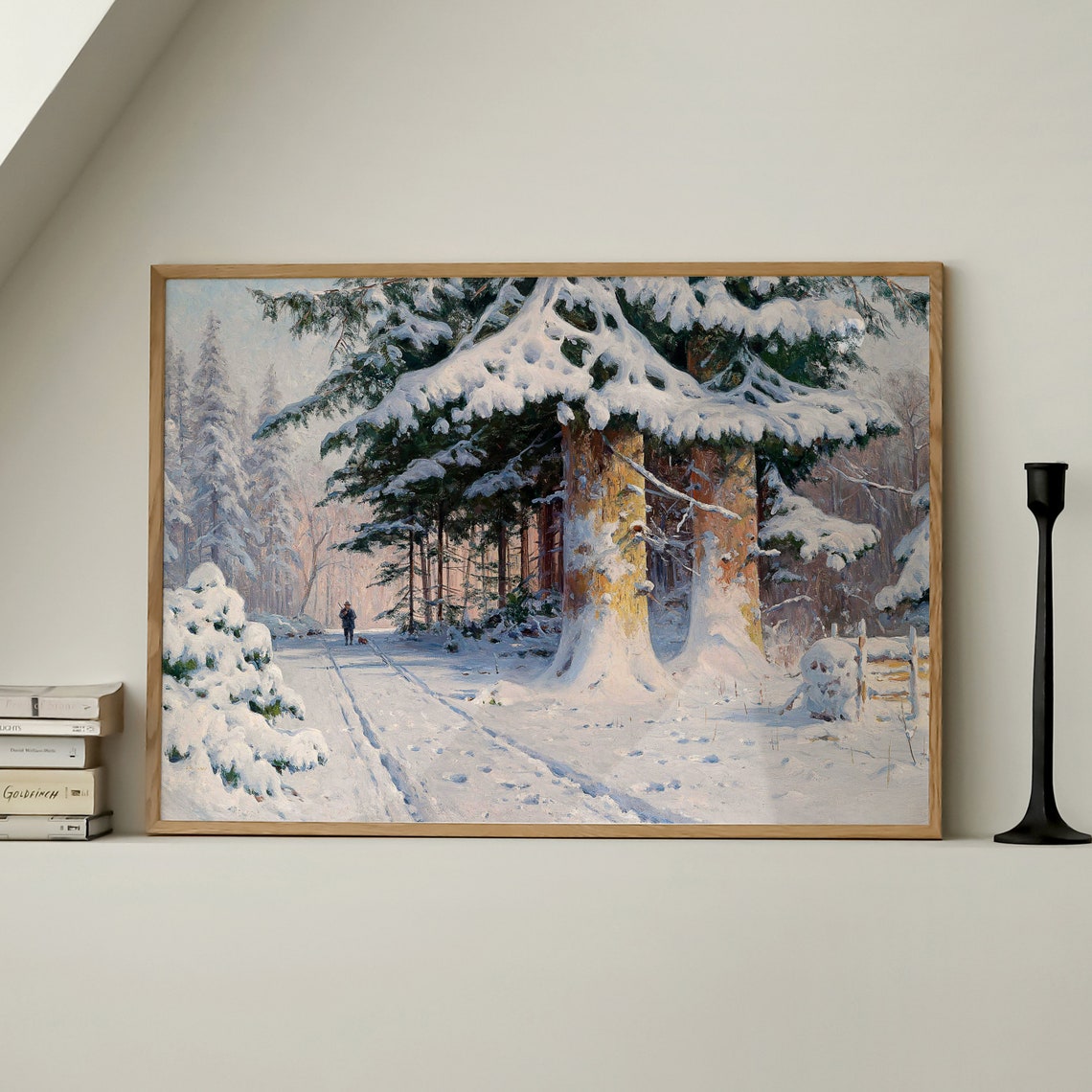 Snowy Forest Road Giant Evergreens Winter Walk Landscape Print - Image 4