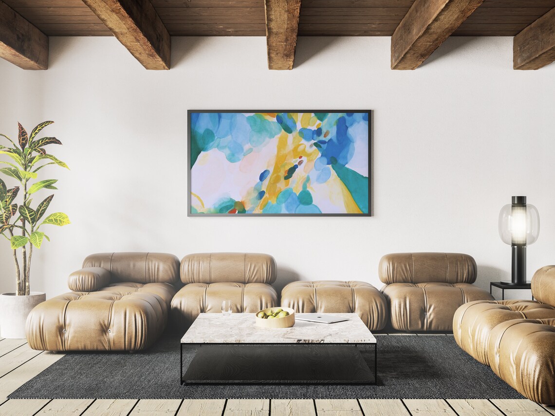 Blue Yellow Teal Abstract Watercolor Painting Colorful Wall Art Print - Image 4