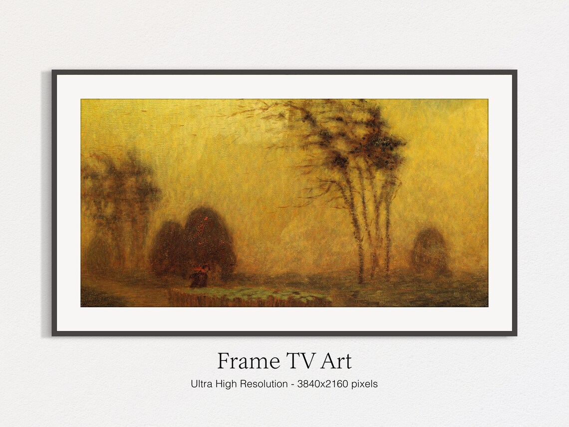 Misty Autumn Forest Trees in Gold Tonalist Vintage Oil Painting Print - Image 5