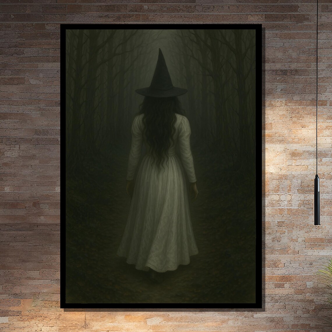 Witch In White Walking Into The Forest, Gothic