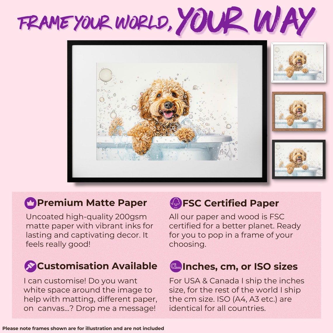 Golden Cockapoo Puppy In Bathtub Bubbles Watercolour Pet Poster - Image 2