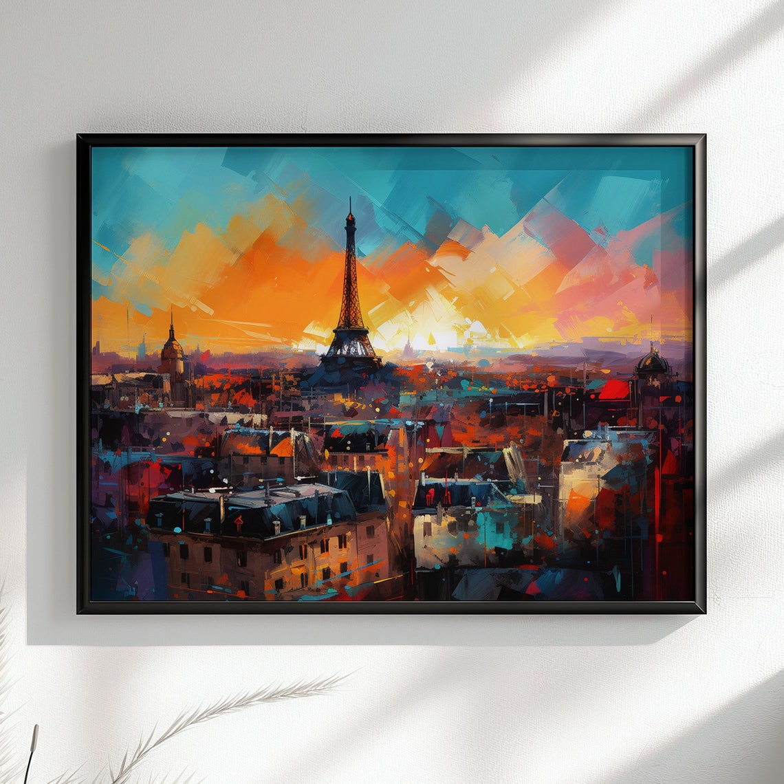 Paris Eiffel Tower Sunset Skyline Colorful Abstract City Poster