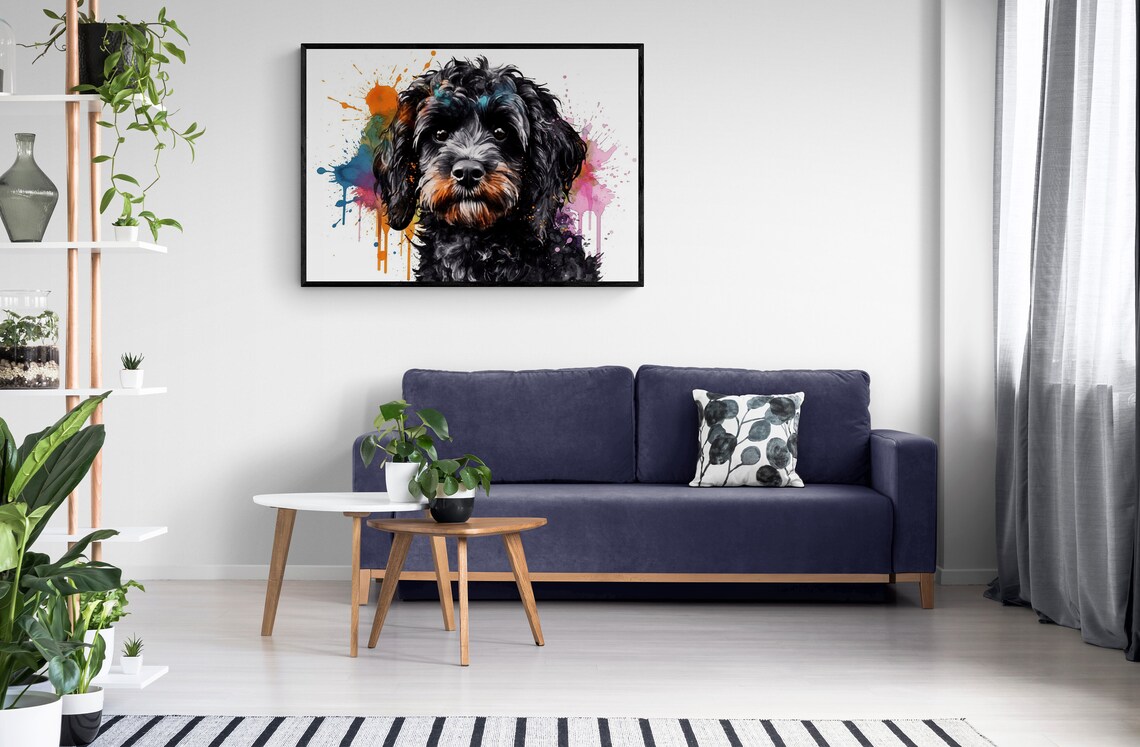 Black Cavapoo Paint Splash Poster Print, Watercolor Style - Image 3
