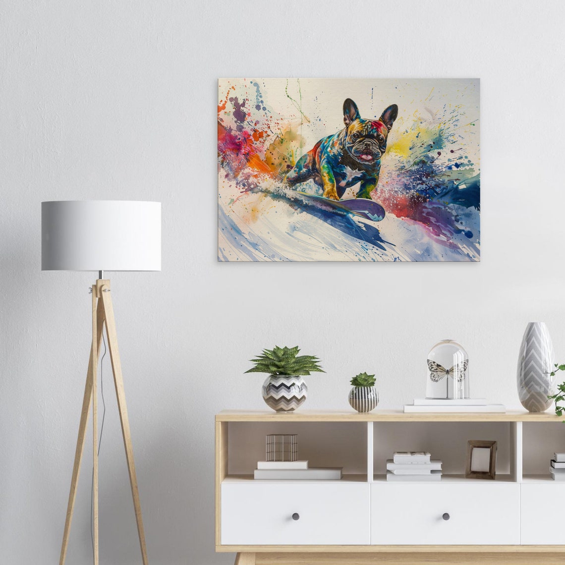 French Bulldog Snowboarder Colorful Paint Splash Winter Art Poster - Image 3