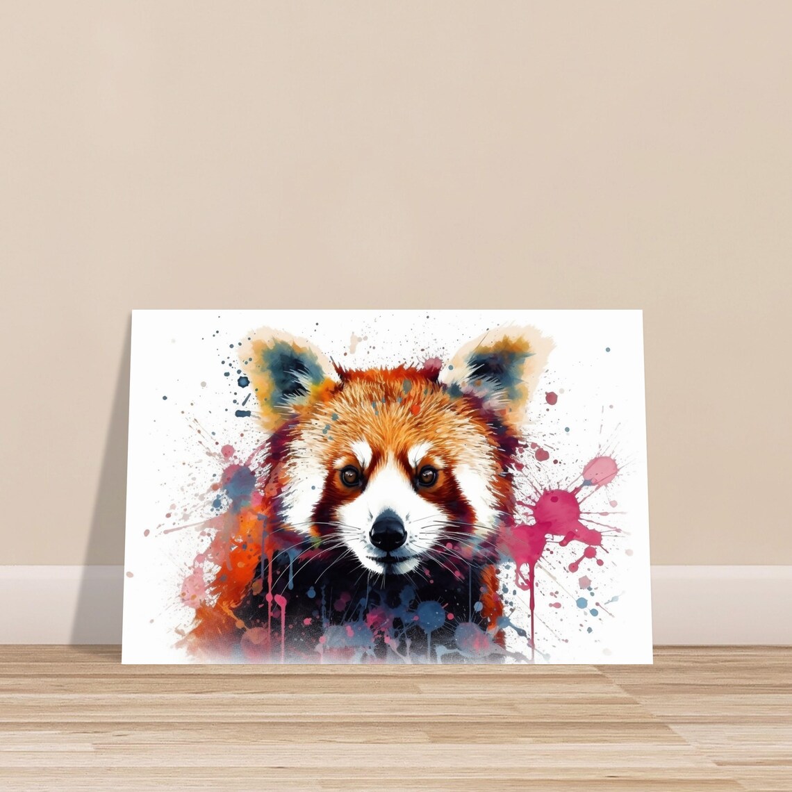 Red Panda Watercolor Portrait Splash Paint Cute Wildlife Art Poster - Image 3
