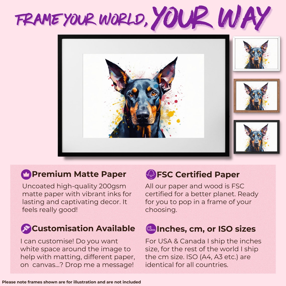 Dobermann Portrait Watercolour Splash Elegant Guard Dog Art Poster - Image 2