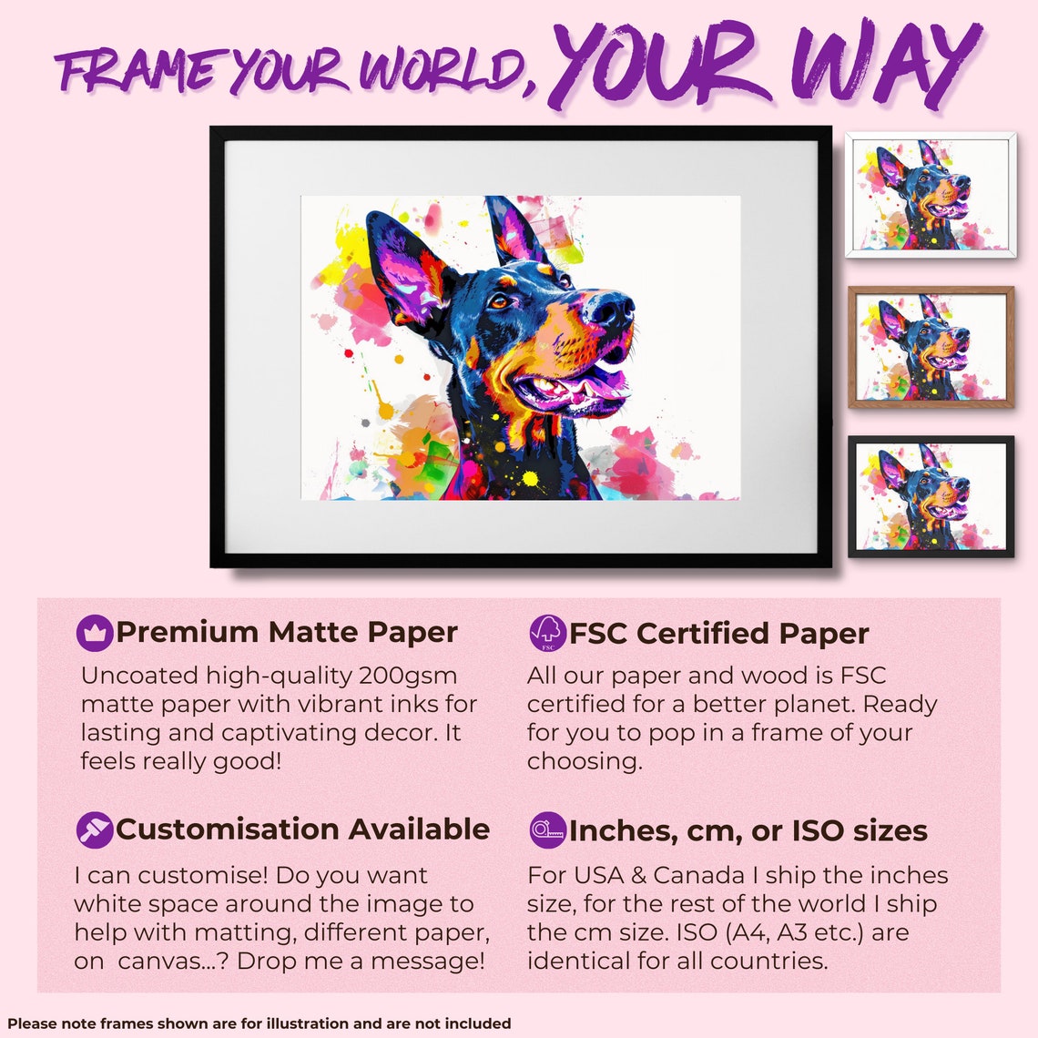 Smiling Dobermann Pop Art Portrait Vibrant Paint Splash Art Poster - Image 2