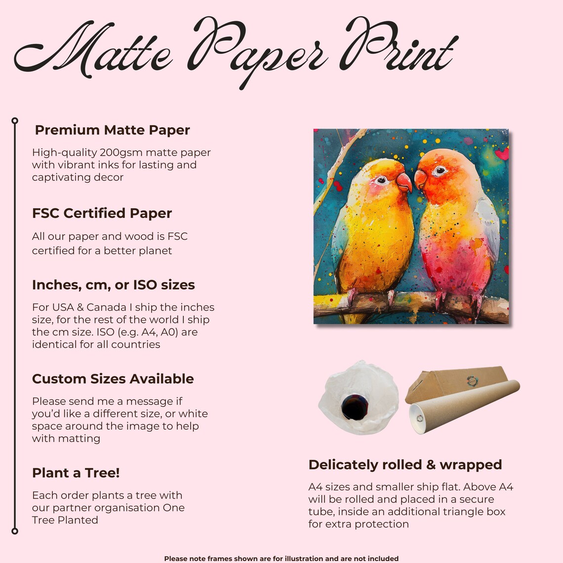 Lovebirds Watercolor Art Print, Abstract Bird Art - Image 3