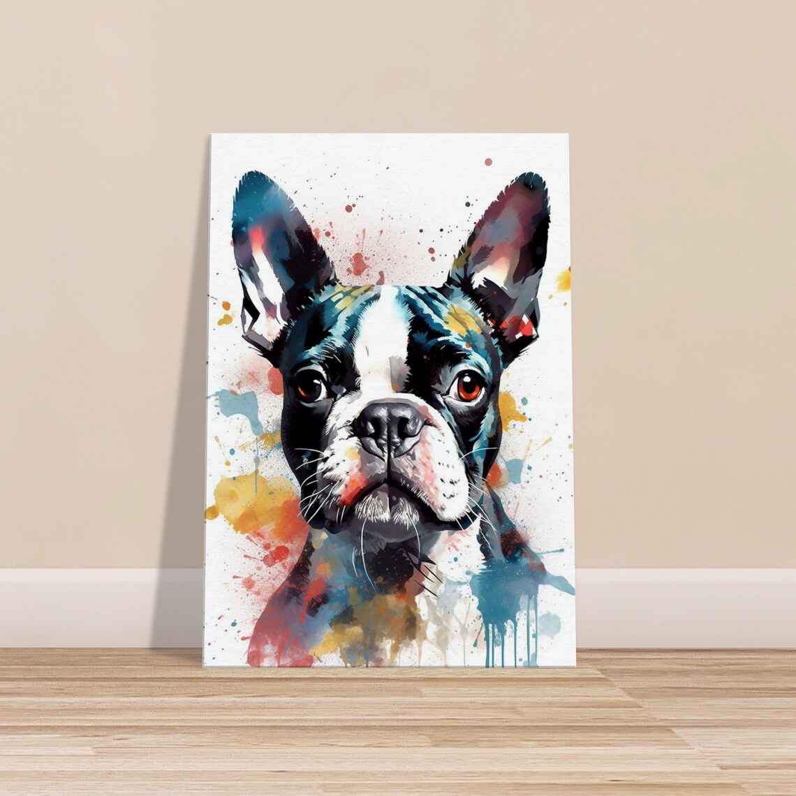 Boston Terrier Watercolor Portrait Calm Dog Art Splash Painting Poster - Image 3