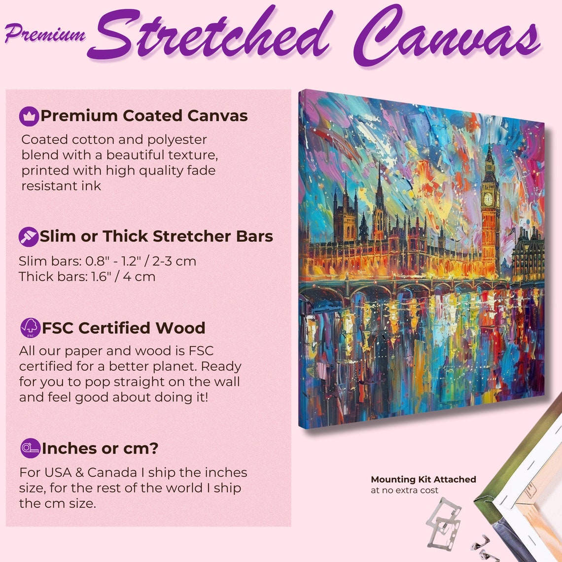 Big Ben Houses Of Parliament Westminster Palace London Print Abstract River Thames Wall Decor Cityscape Painting Gift City Art - Image 3