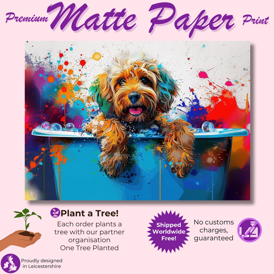 Cockapoo Pop Art Watercolour Doodle Art Print - Image 3