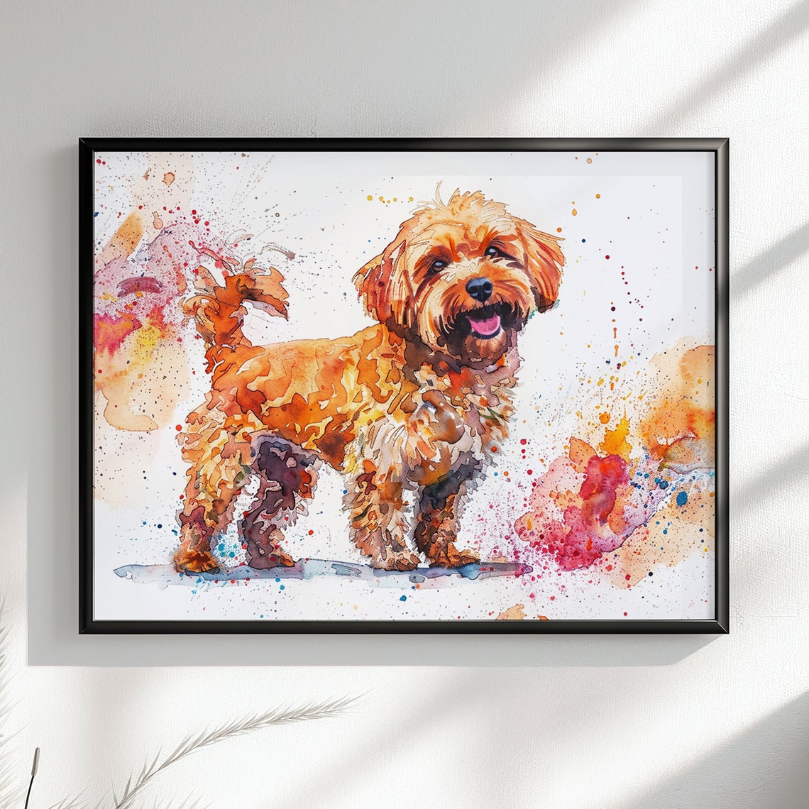 Cockapoo Golden Watercolour Splash Art Playful Happy Doodle Dog Poster