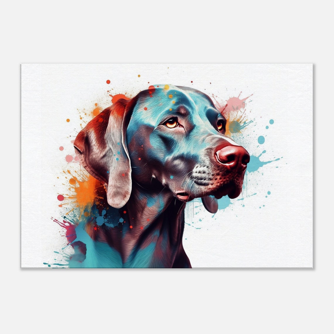 Weimaraner Front View Teal Blue Watercolor Splash Dog Portrait Poster - Image 2