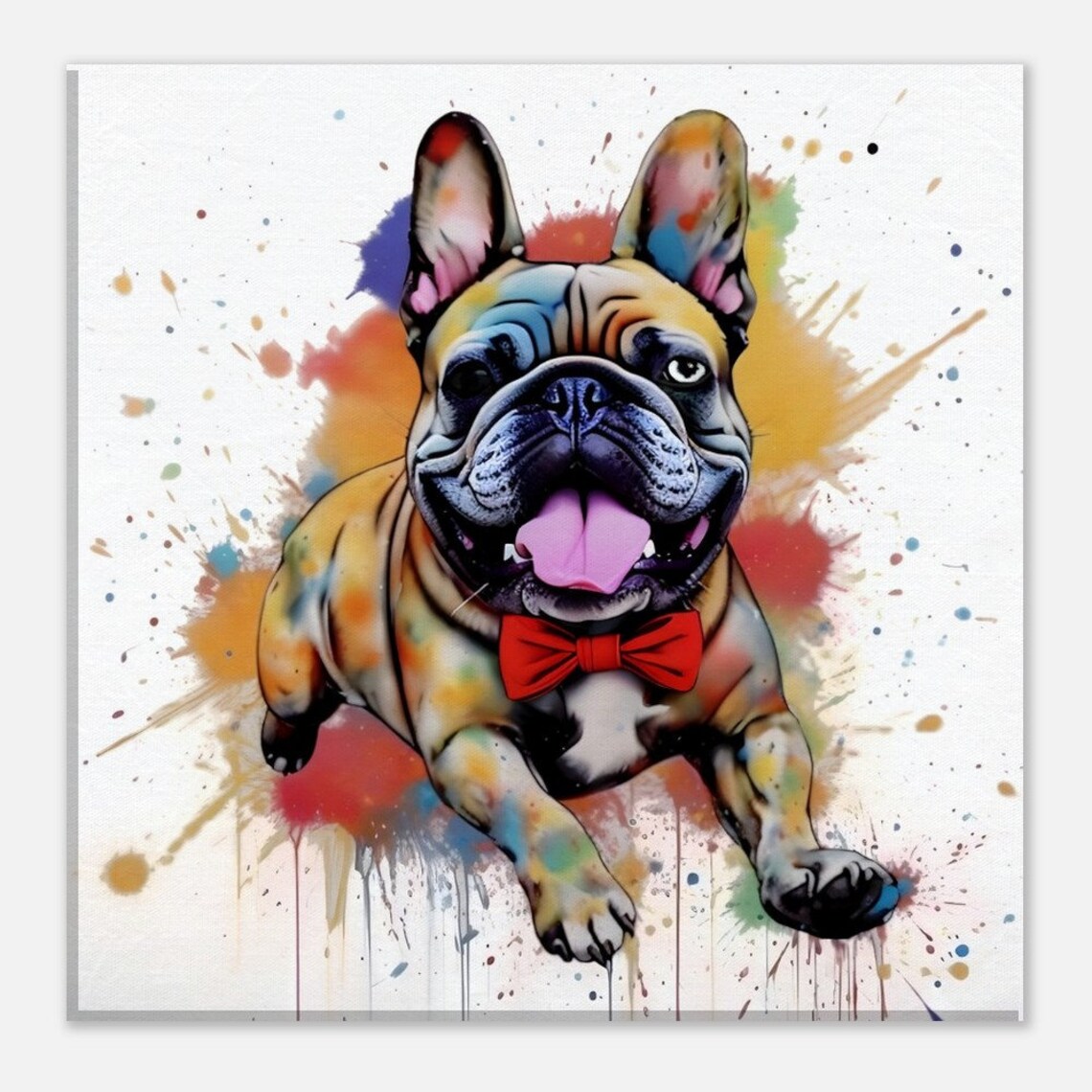 French Bulldog Watercolor Portrait with Red Bow Tie Puppy Dog Poster - Image 2