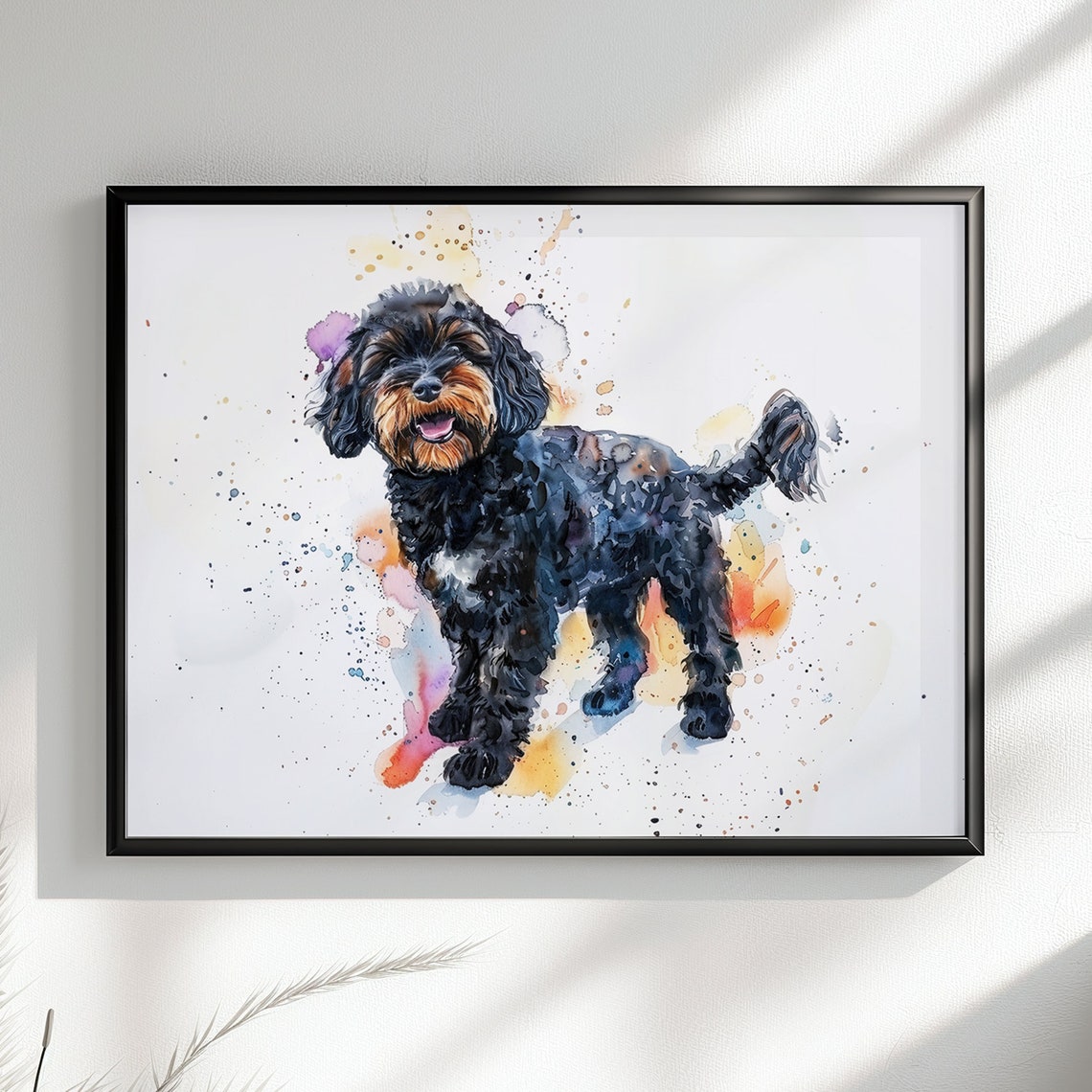 Happy Black Cockapoo Watercolour Portrait Splash Dog Art Poster