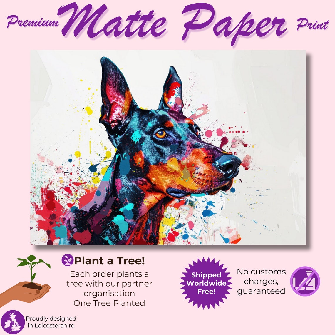 Dobermann Profile Pop Art Portrait Colourful Splash Dog Poster - Image 3