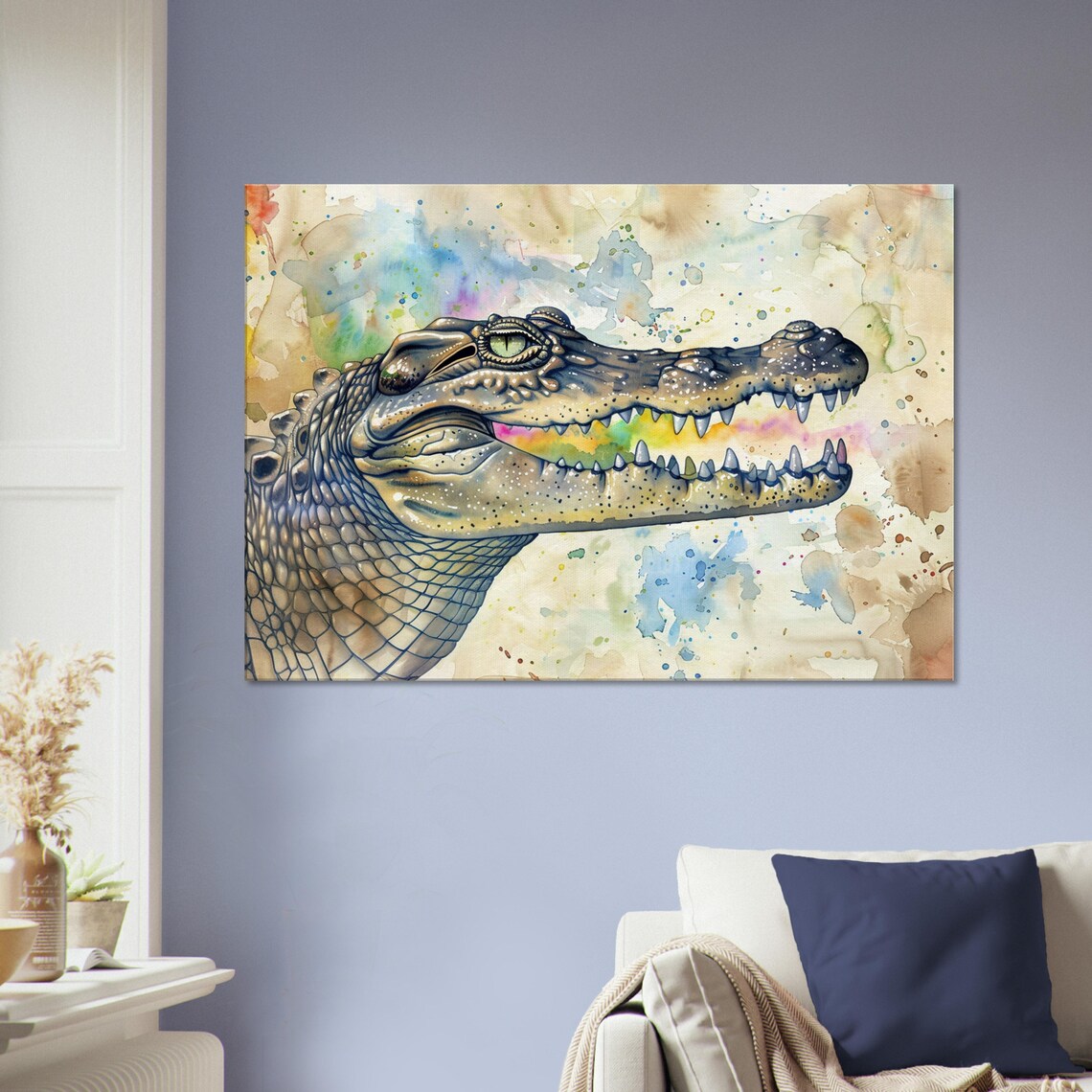 Alligator Watercolour Profile Portrait Rainbow Jaw Paint Splash Art Poster - Image 3