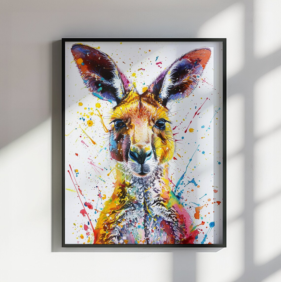 Colorful Kangaroo Front Portrait Watercolor Splash Art Poster